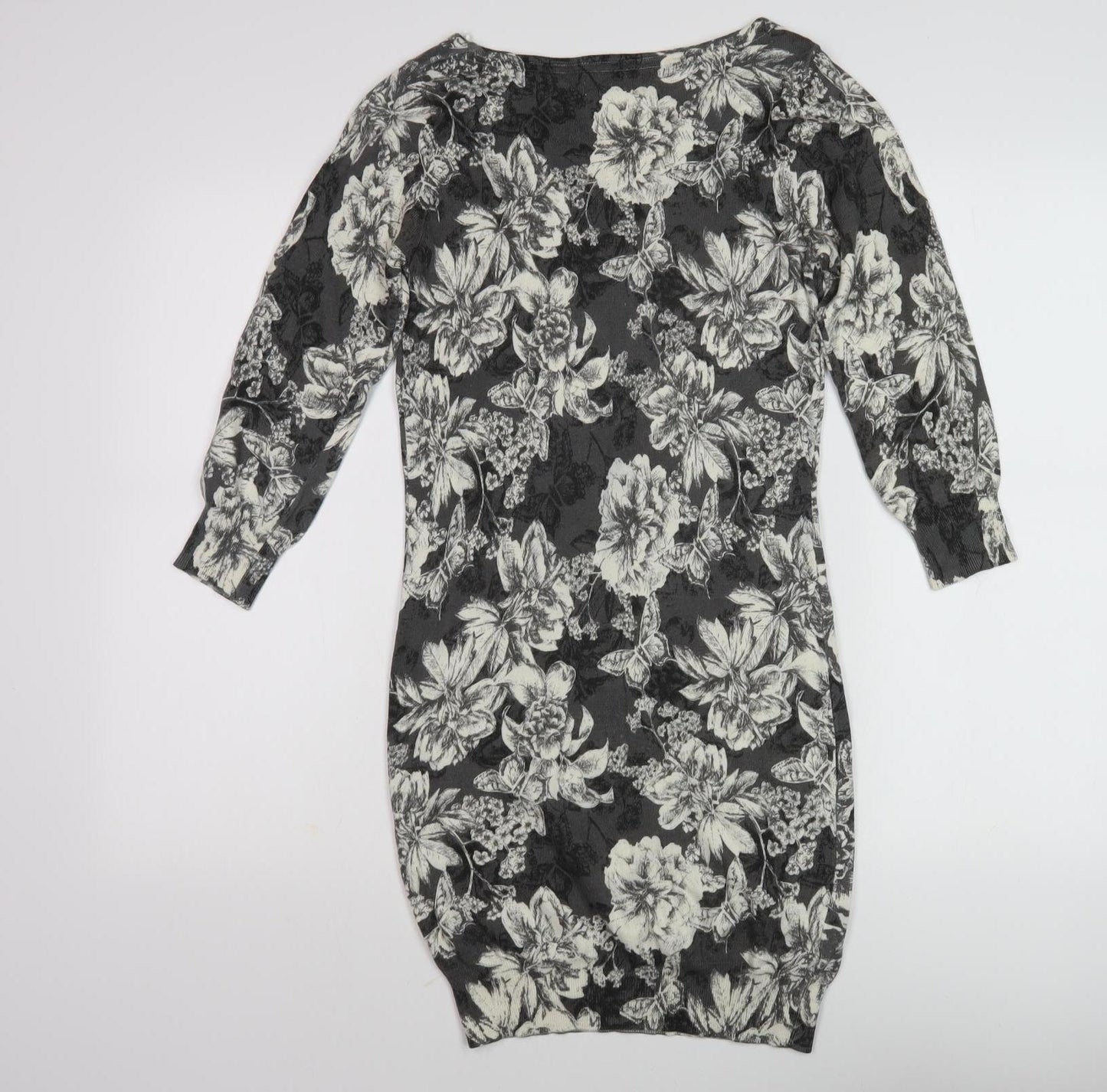 Next Women's Black Floral Knee-Length Shift Dress