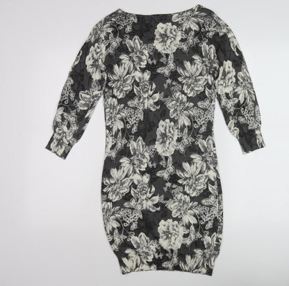 Next Women's Black Floral Knee-Length Shift Dress
