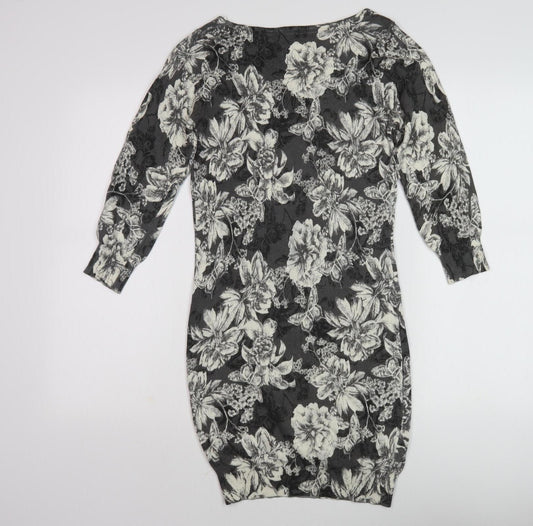 Next Women's Black Floral Knee-Length Shift Dress