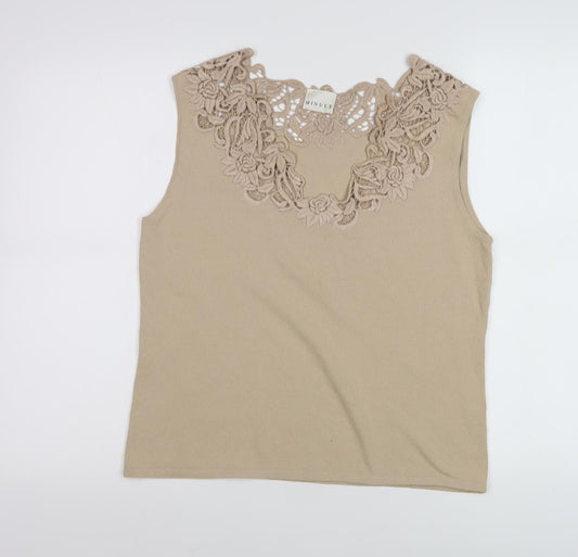 Minuet Beige Sleeveless Crochet Accent Blouse