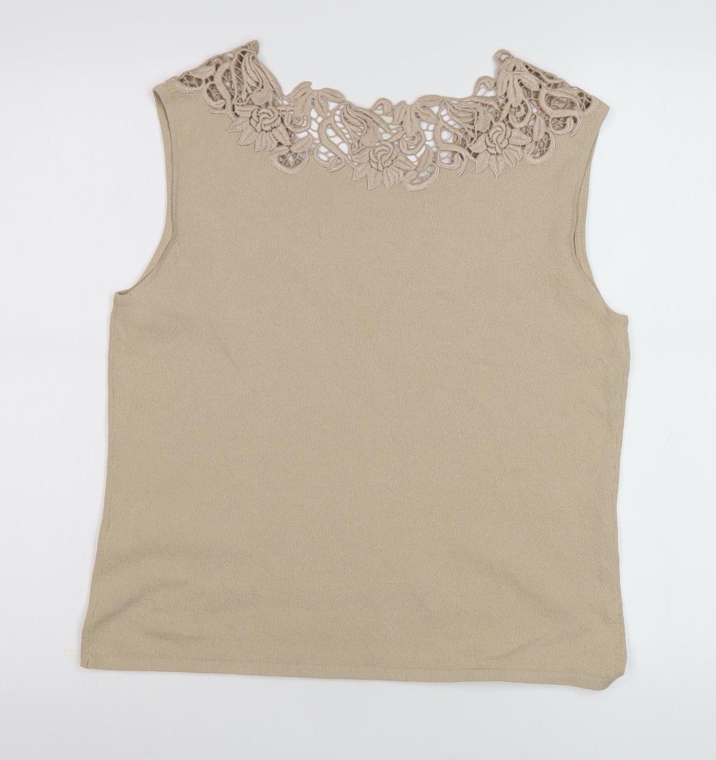 Minuet Beige Sleeveless Crochet Accent Blouse