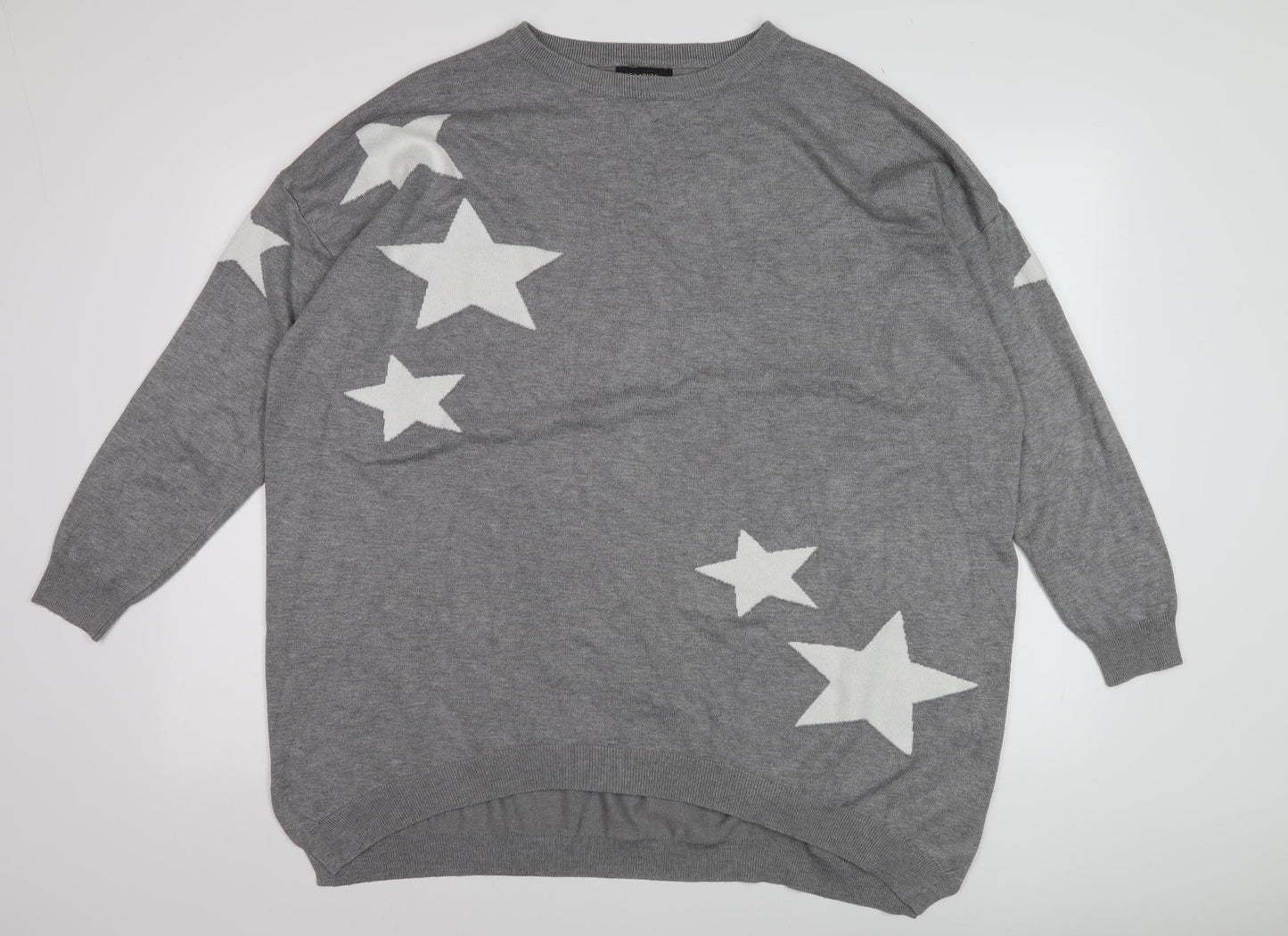 Zoe & Co Women's Grey Star Pattern Wool Pullover, M