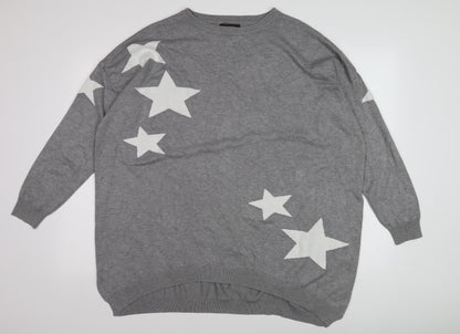 Zoe & Co Women's Grey Star Pattern Wool Pullover, M