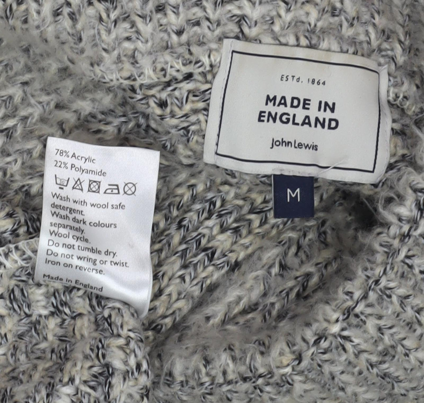 John Lewis Men's Grey Henley Knit Jumper, Size M