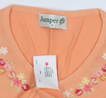 Womens UK Size L Jumper Orange Cardigan Jumper
