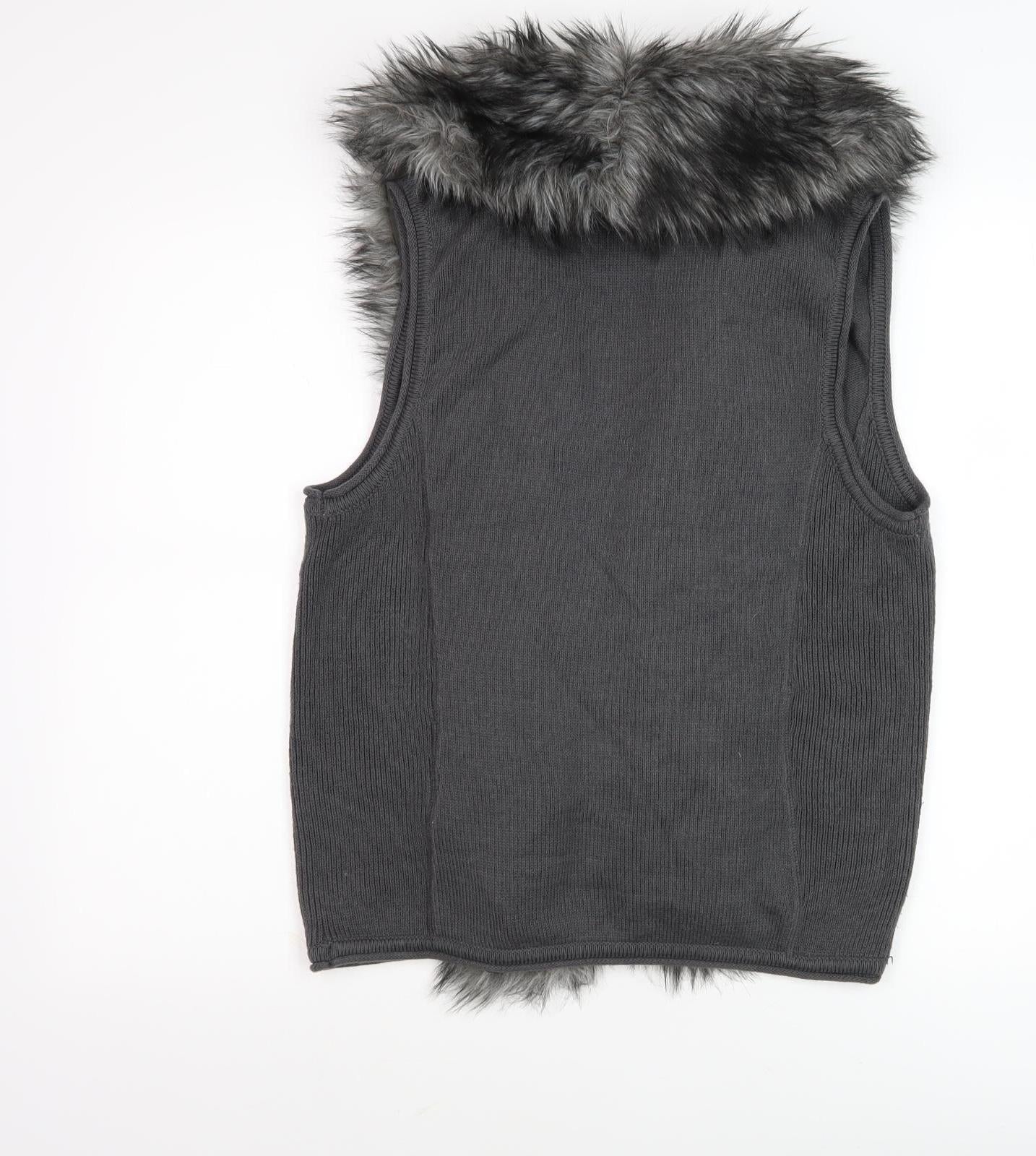 Miss Captain Grey Fur Trim Waistcoat Women Size 2