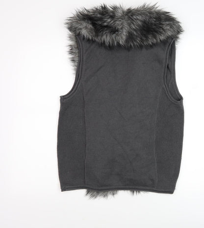 Miss Captain Grey Fur Trim Waistcoat Women Size 2