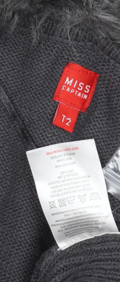 Miss Captain Grey Fur Trim Waistcoat Women Size 2