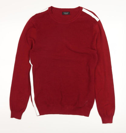 Zara Men's Red Crew Neck Jumper - Long Sleeve Cotton