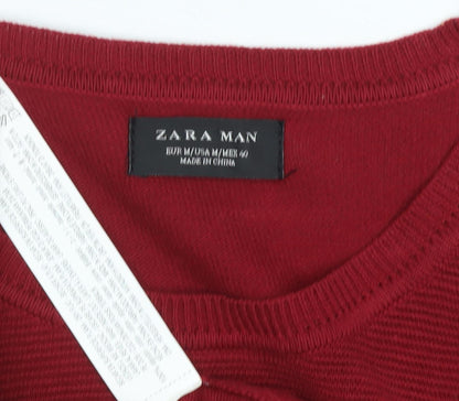Zara Men's Red Crew Neck Jumper - Long Sleeve Cotton