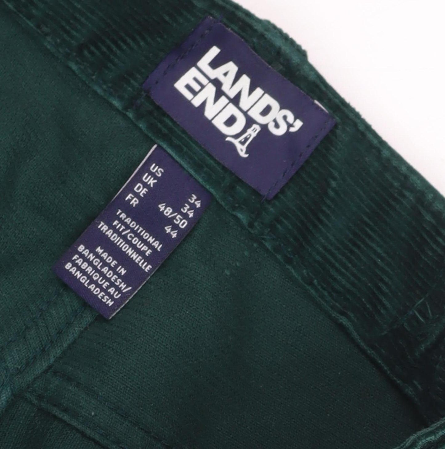 Lands' End Men's Green Corduroy Trousers - Size 34