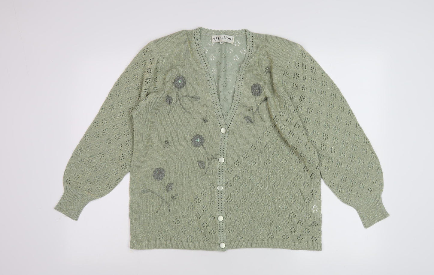 Affections Women's Green Floral Cardigan M