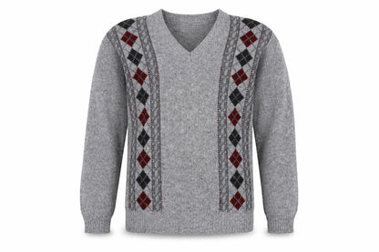 Noble Men's Grey Argyle Knit Pullover Jumper, Size S
