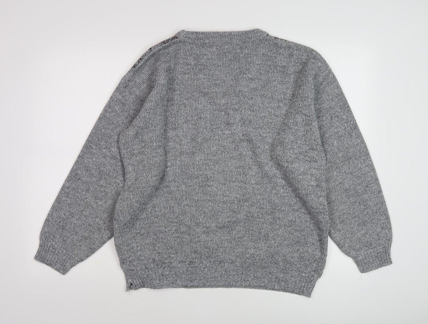 Noble Men's Grey Argyle Knit Pullover Jumper, Size S