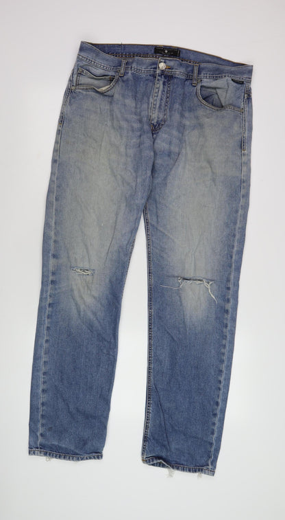 Zara Men’s Blue Distressed Straight Jeans 38