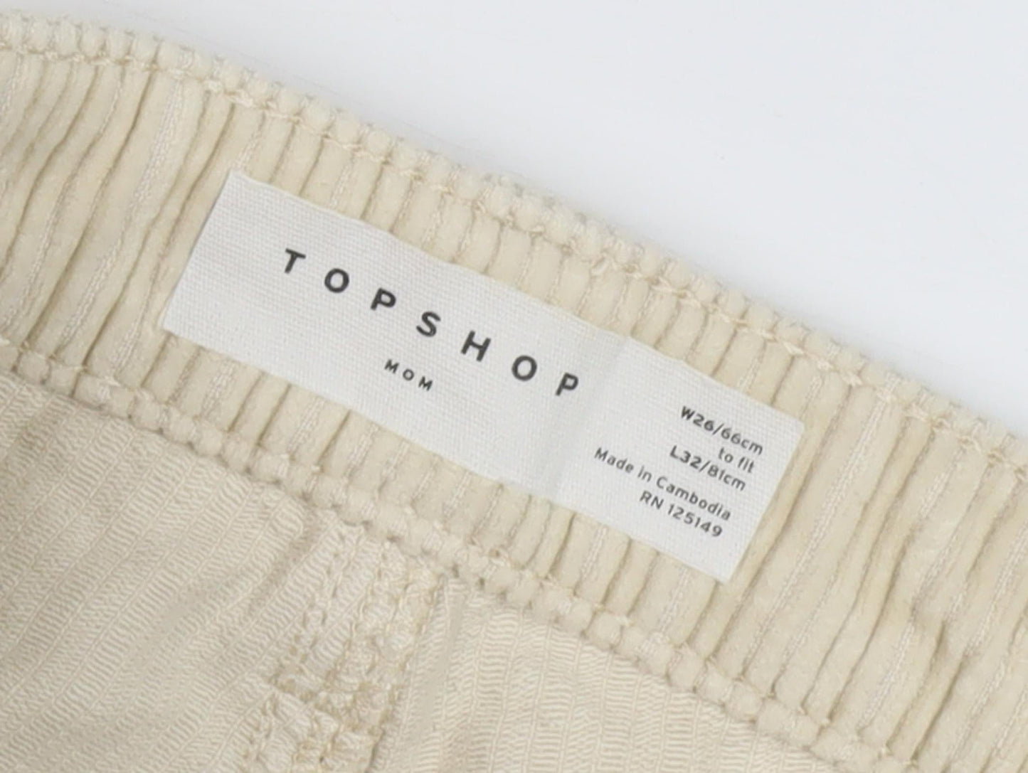 Topshop Women's Ivory Corduroy Trousers Size 10