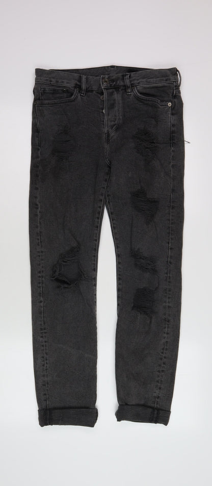 Men's Black Skinny Distressed Jeans Size 28