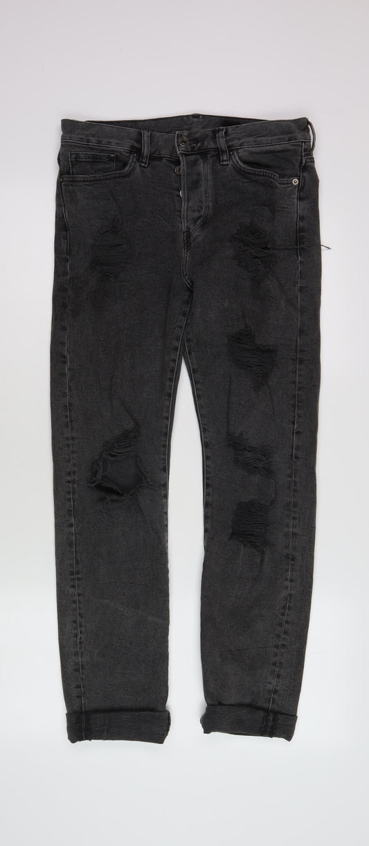 Men's Black Skinny Distressed Jeans Size 28