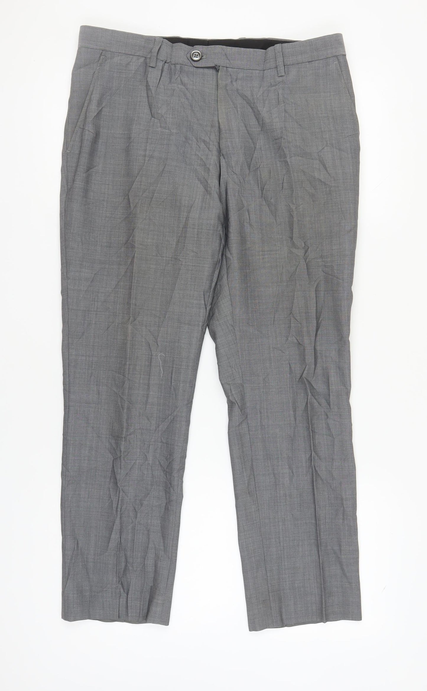 Next Men's Grey Trousers 34S Wool Blend Workwear