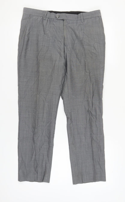 Next Men's Grey Trousers 34S Wool Blend Workwear