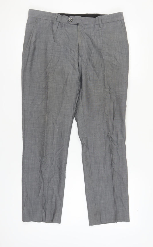 Next Men's Grey Trousers 34S Wool Blend Workwear