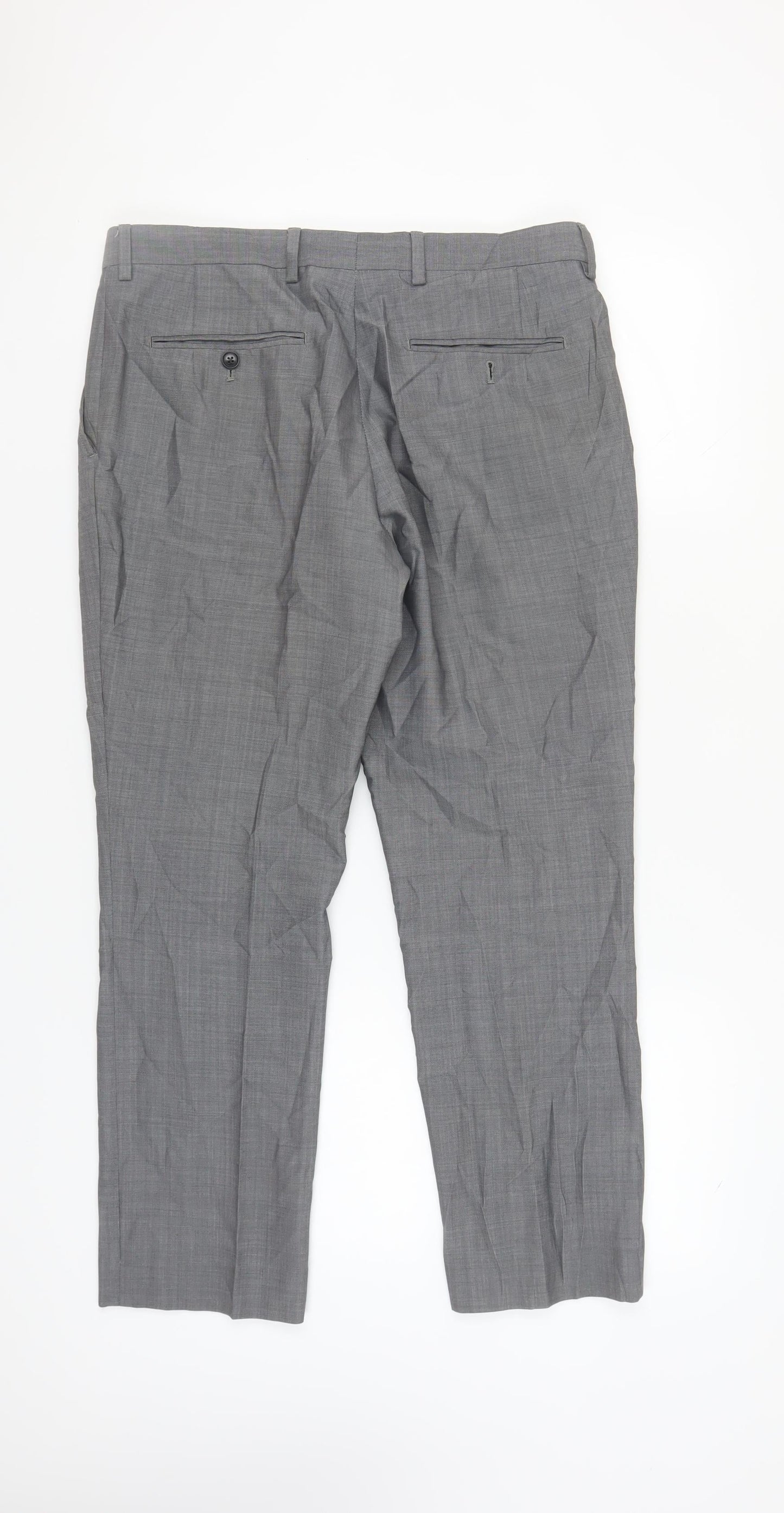 Next Men's Grey Trousers 34S Wool Blend Workwear