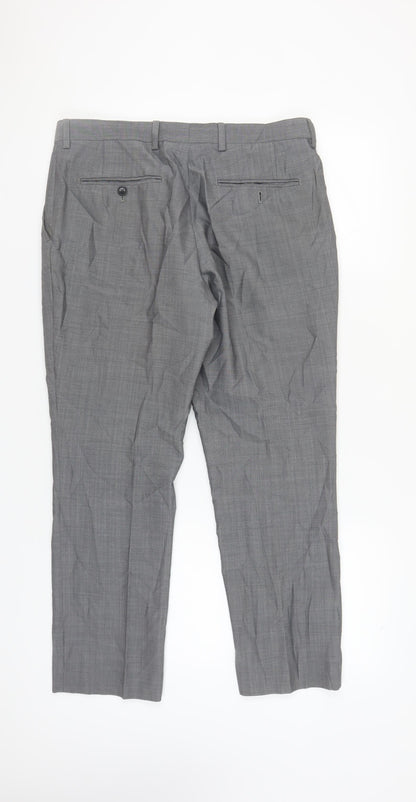 Next Men's Grey Trousers 34S Wool Blend Workwear