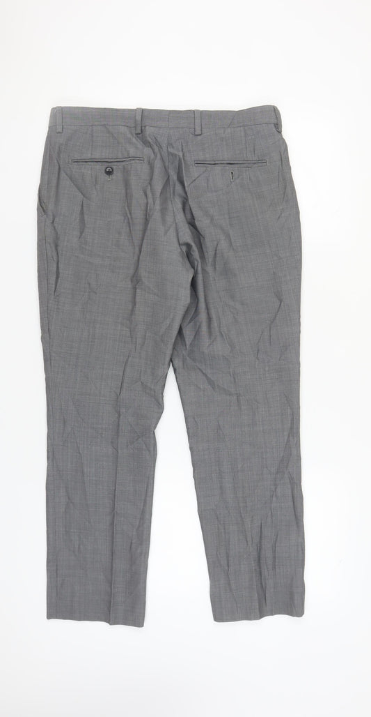 Next Men's Grey Trousers 34S Wool Blend Workwear