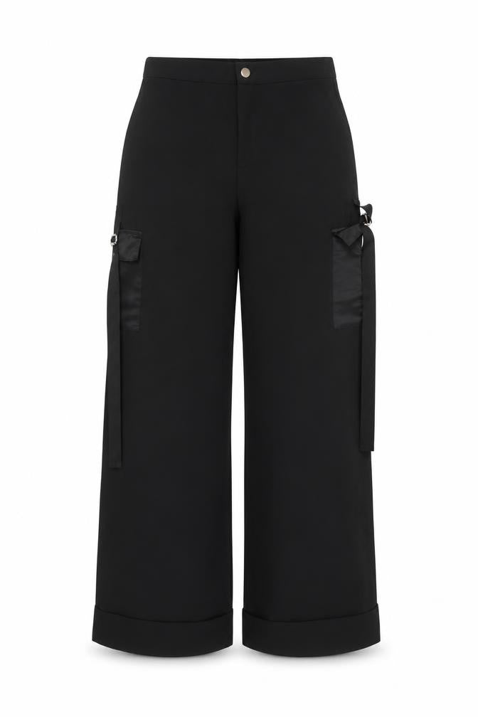 Womens UK Size 8 Missguided Regular Fit Cargo Black Trousers