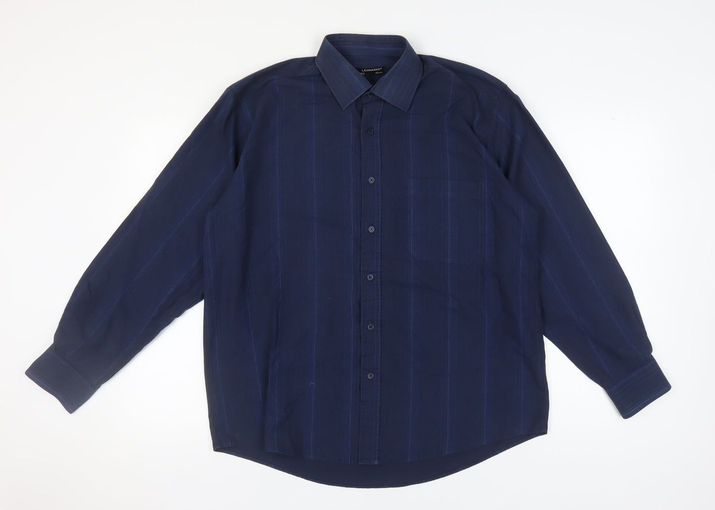 Leonardo Men's Blue Striped Button-Up Shirt 16.5