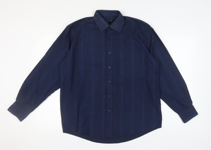Leonardo Men's Blue Striped Button-Up Shirt 16.5