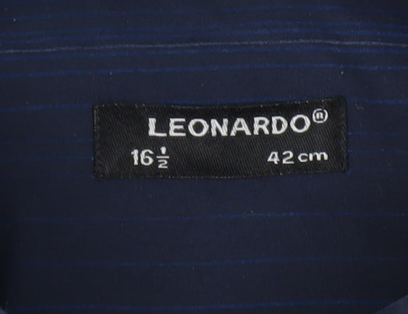 Leonardo Men's Blue Striped Button-Up Shirt 16.5