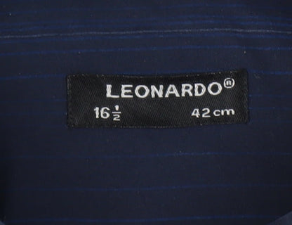 Leonardo Men's Blue Striped Button-Up Shirt 16.5