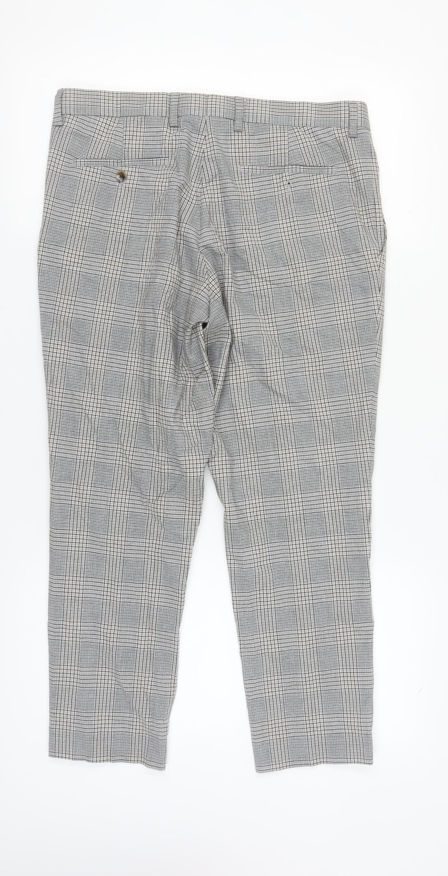Moss Bros Men's Grey Check Trousers 34