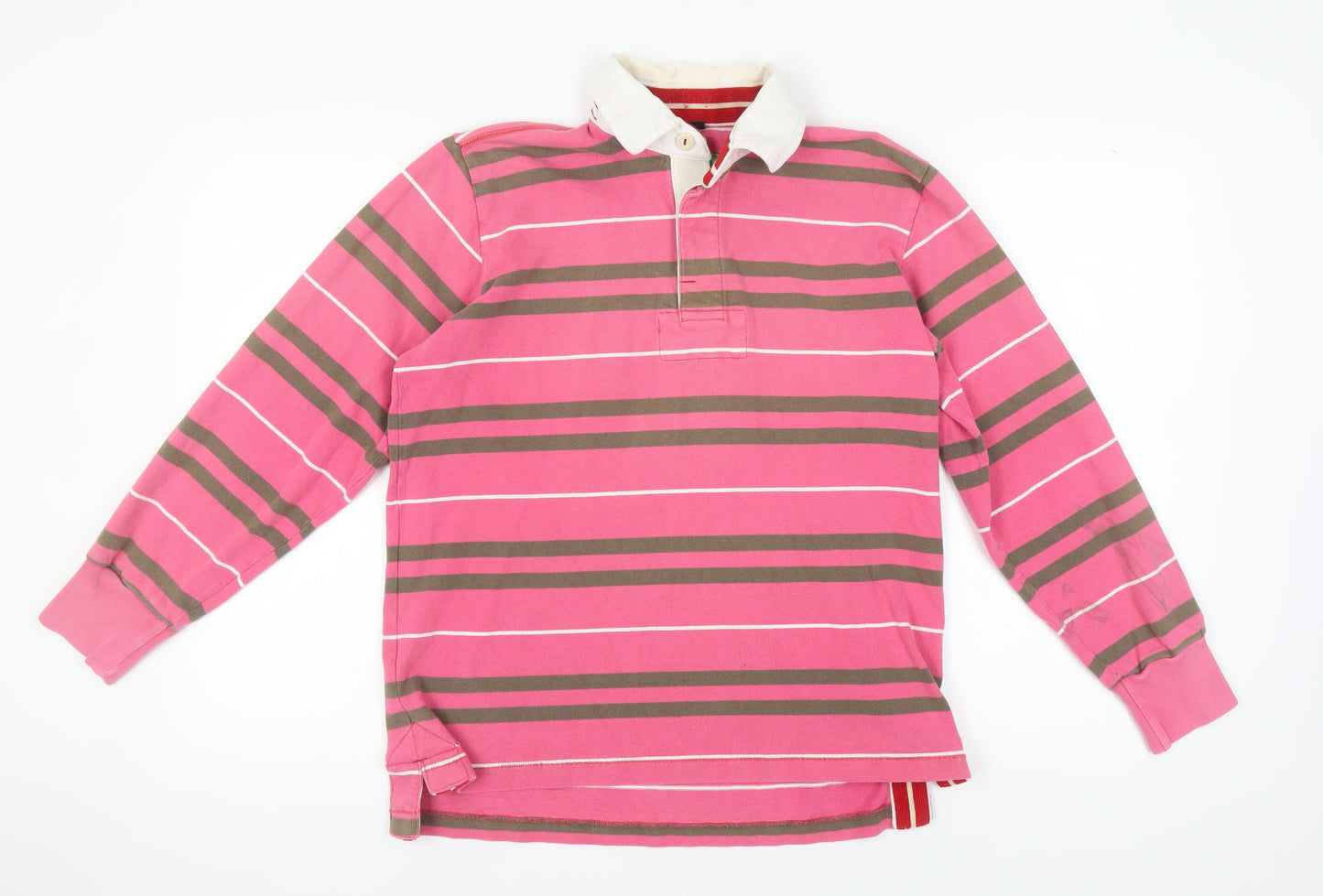 Boden Men's Pink Striped Polo S, Long Sleeve