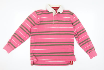 Boden Men's Pink Striped Polo S, Long Sleeve