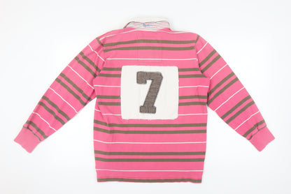 Boden Men's Pink Striped Polo S, Long Sleeve