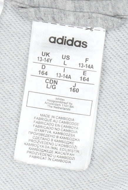 Adidas Girls Grey Full Zip Hoodie 13-14 Years Sports Fashion