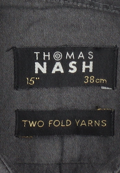 Thomas Nash Men’s Grey Cotton Dress Shirt Size 15 Formal
