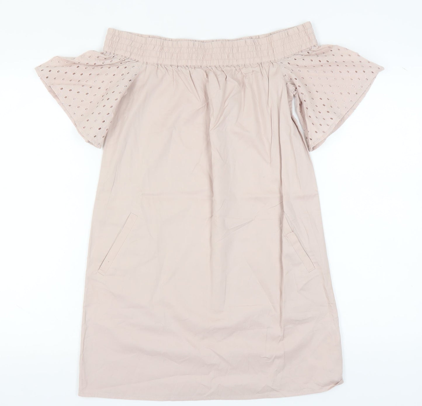 AllSaints Women's Beige Off Shoulder Shift Dress S