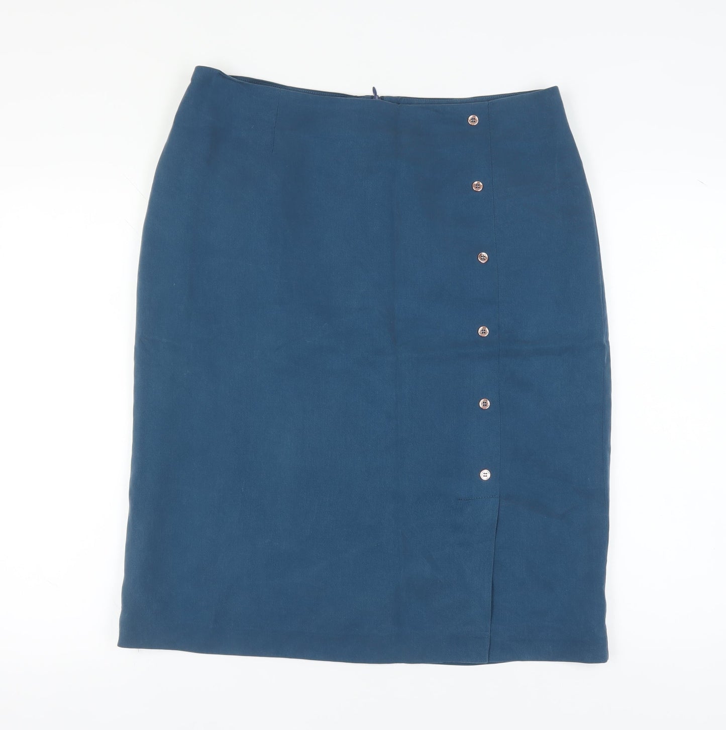 Eastex Women's Blue Pencil Skirt, Size 16, Button Accents