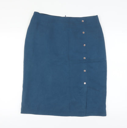 Eastex Women's Blue Pencil Skirt, Size 16, Button Accents