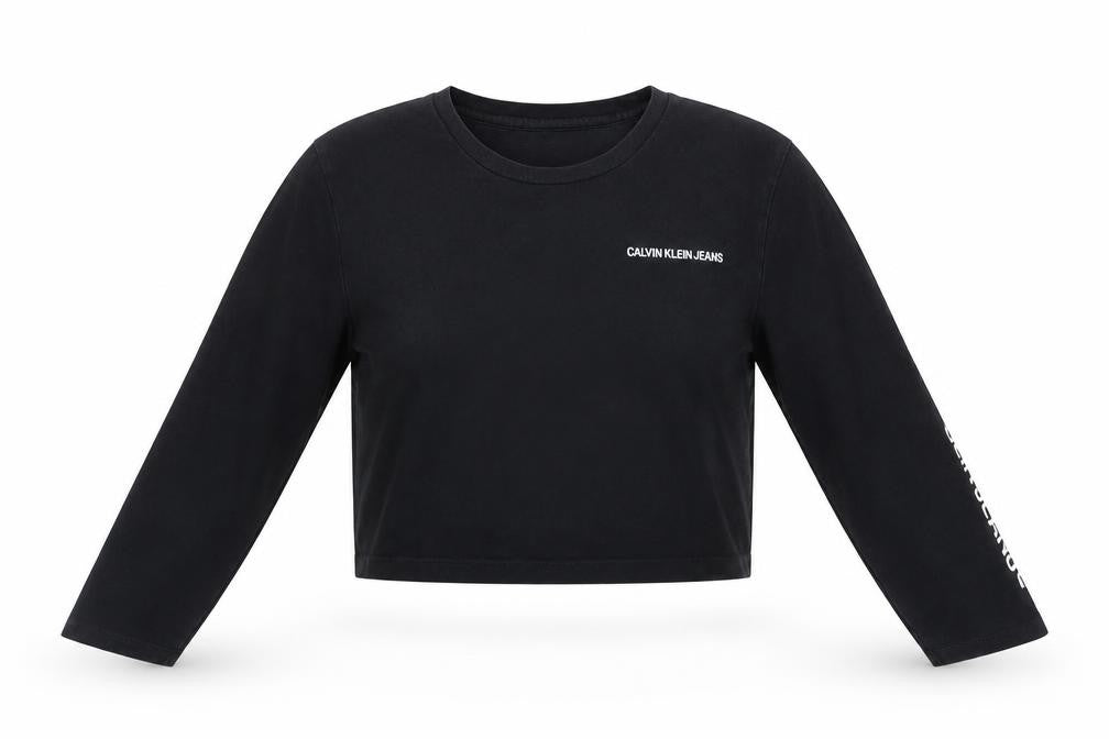 Womens UK Size XS Calvin Klein Black Cropped T-Shirt