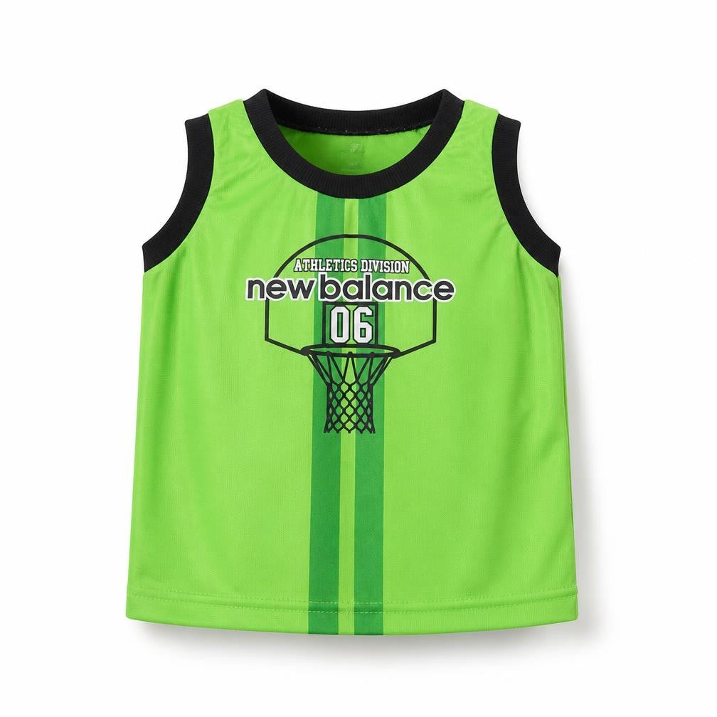 Front view of New Balance unisex baby green tank top 12 months sports edition