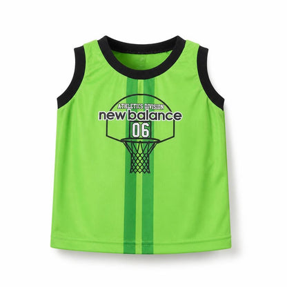 Front view of New Balance unisex baby green tank top 12 months sports edition