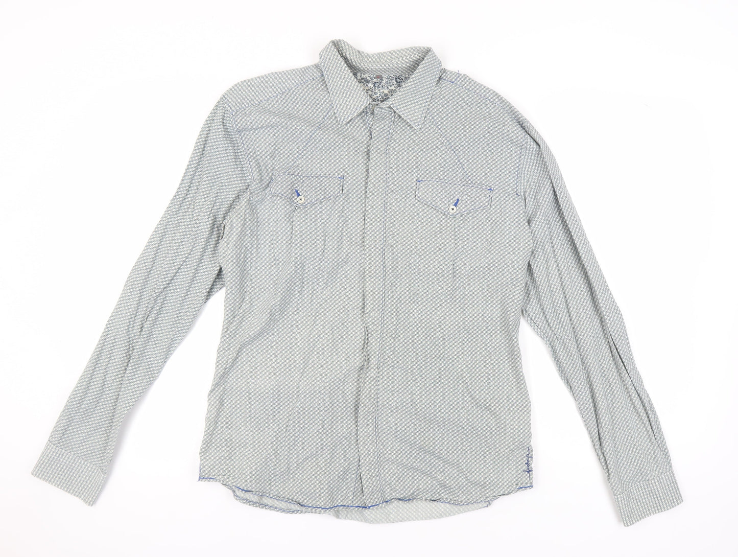 Firetrap Men's Grey Geometric Long Sleeve Shirt XL