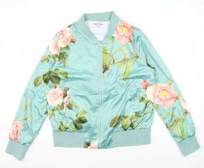 Charlie Holiday Women's Blue Floral Bomber Jacket Size 10