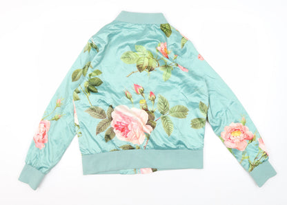 Charlie Holiday Women's Blue Floral Bomber Jacket Size 10