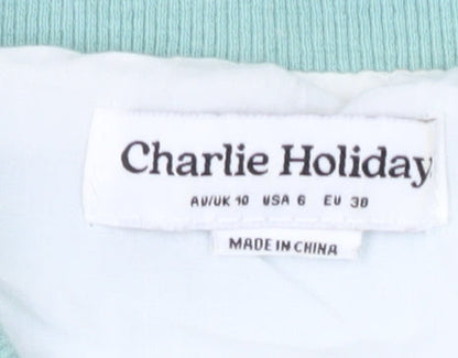 Charlie Holiday Women's Blue Floral Bomber Jacket Size 10