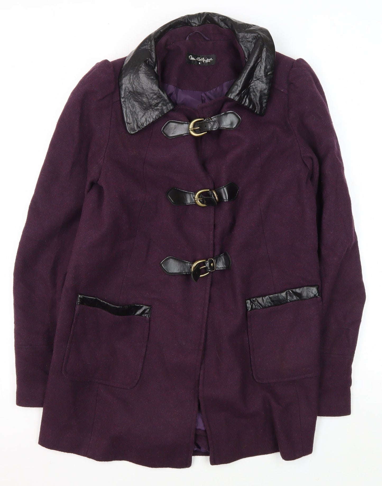Miss Selfridge Women's Purple Buckle Coat Size 6